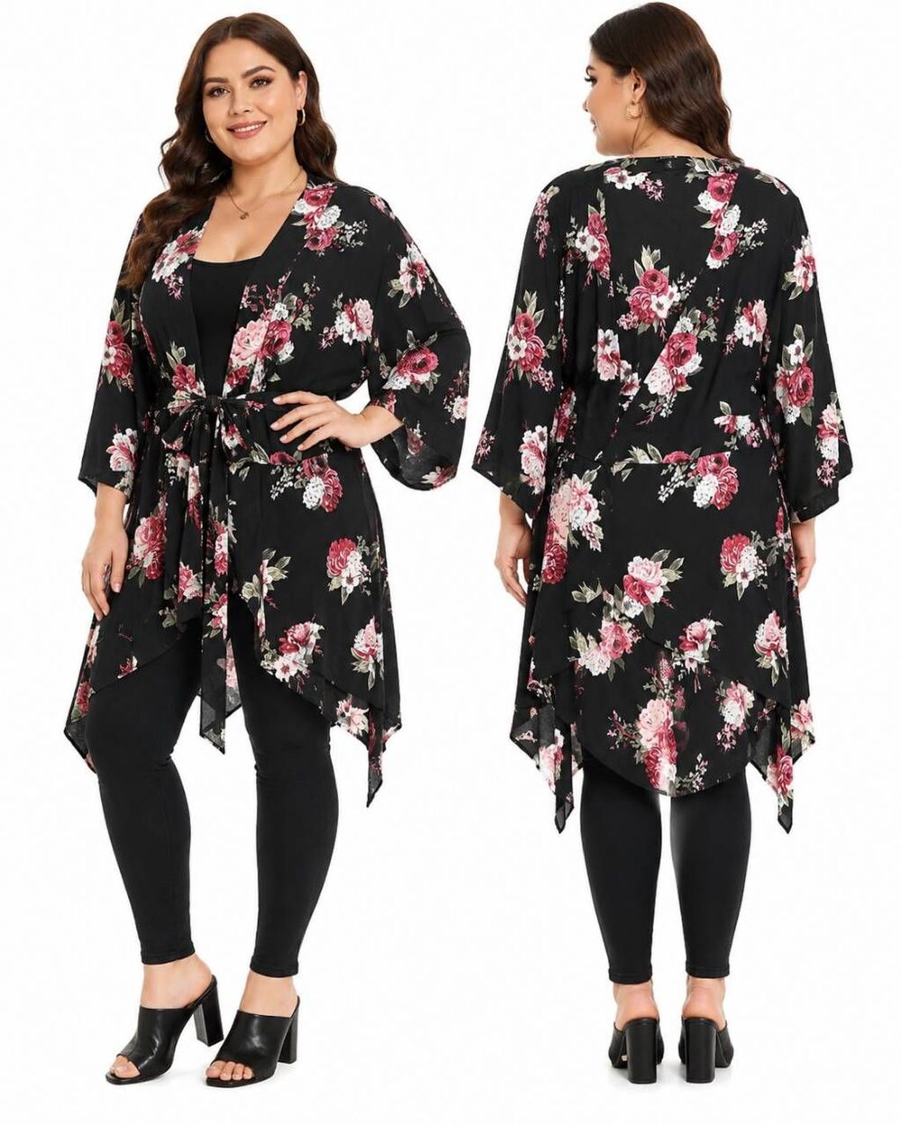 Torrid Black Floral High-Low Kimono Cardigan Size 2